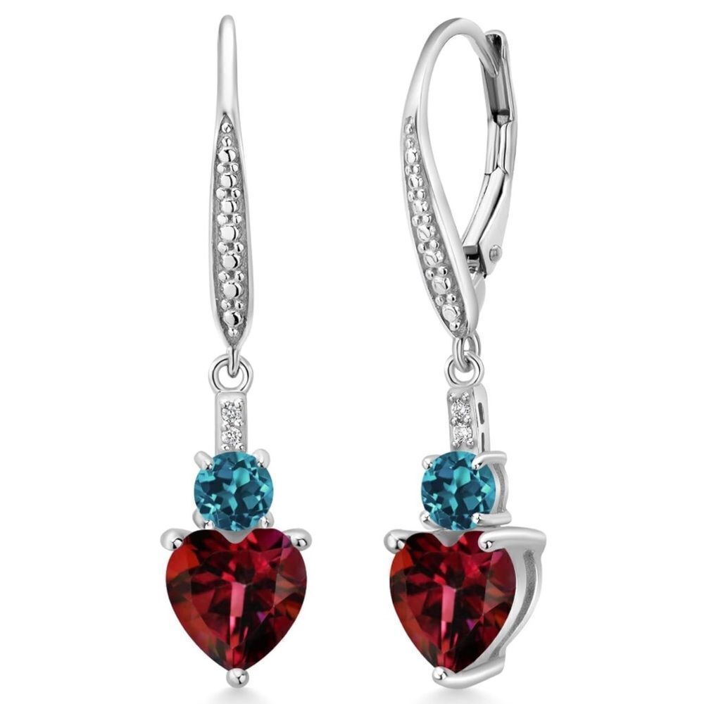925 Sterling Silver 3.29 Cttw Mystic Topaz and London Blue Topaz Heart Earrings